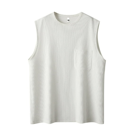 Caqnni Adult Male Men Scoop Neck Plain sleeveless Tank (White,XL)