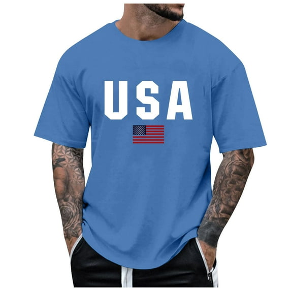Caqnni America Patriotic Flag Men's Shirts,Mens Patriotic T Shirt Short Sleeve 4th of July Tshirts Tees Shirts for Men(Blue,XL)