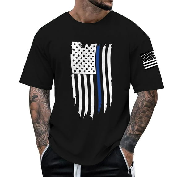 Caqnni American 1776 Shirt Men Distressed American Flag Patriotic Short Sleeve Independence Day T-Shirt(Black,M)