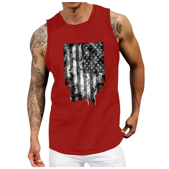 Caqnni American 1776 Tank Top Shirtst Men American Flag Patriotic Short Sleeve Independence Day Tank Top Shirtst (Red,L)