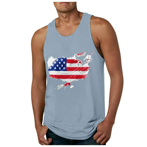 Caqnni American 1776 Tank Tops Sleeveless Shirts Men American Flag Patriotic Independence Day T-Shirt (Light Blue,XL)