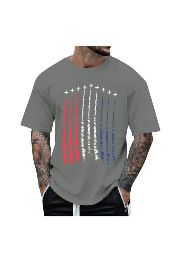 American Flag Men's T-Shirt Short Sleeve Crew Neck Summer Classic Patriot USA July Fourth Gift Tops Big and Tall Mens T Shirt(Dark Gray,XXL)