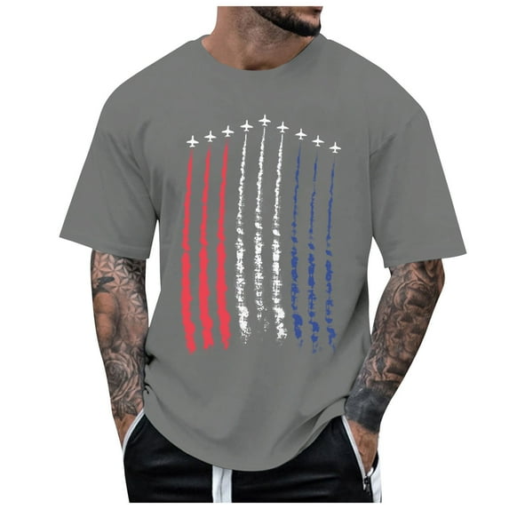 Caqnni American Flag Men's T-Shirt Short Sleeve Crew Neck Summer Classic Patriot USA July Fourth Gift Tops Big and Tall Mens T Shirt(Dark Gray,XXL)
