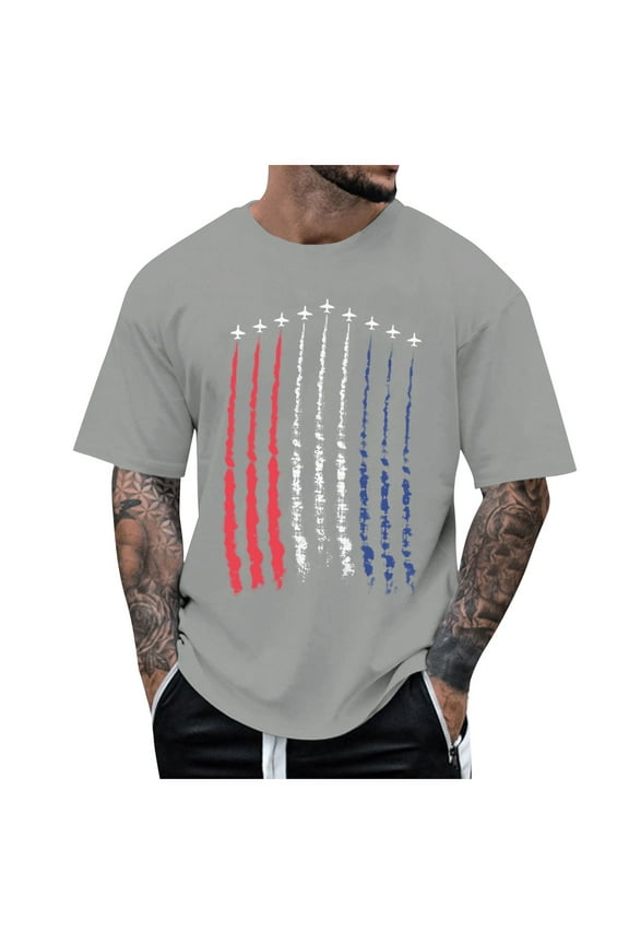 American Flag Shirts for Men USA Shirt Mens Patriotic Outfit USA Flag T Shirts 4th of July Tshirt Tops USA Tee Shirts for Men Mens T Shirt(Grey,L)