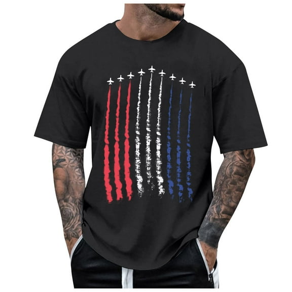 Caqnni American Flag T-Shirt for Men 4th July Patriotic Shirt Summer Short Sleeve Crew Neck Tops USA Flag Tee Shirts for Men(Black,XL)