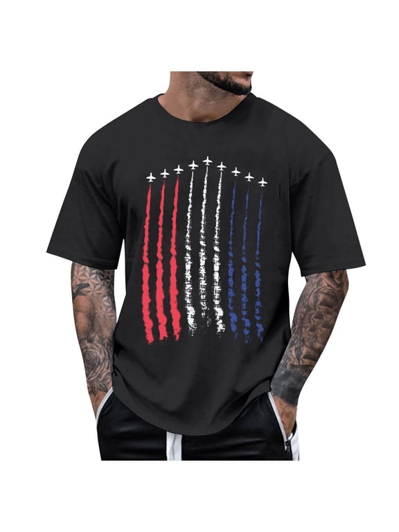 American Flag Patriotic Shirts for Men Short Sleeve T-Shirt Casual Crew Neck Muscle T-Shirts Mens Shirts(Black,XXL)