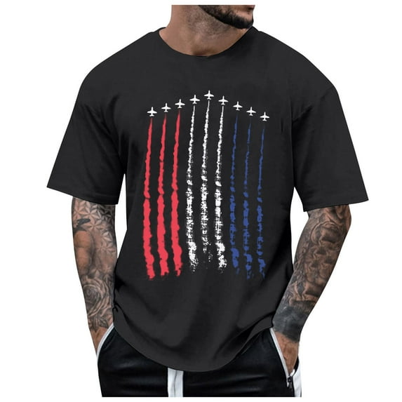 Caqnni American Flag T-Shirt for Men 4th July Patriotic Shirt Summer Short Sleeve Crew Neck Tops USA Flag Tee Shirts for Men(Black,XL)