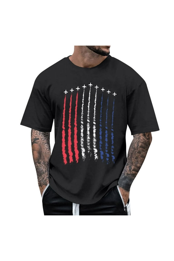 American Flag T-Shirt for Men 4th July Patriotic Shirt Summer Short Sleeve Crew Neck Tops USA Flag Tee Shirts for Men(Black,XL)