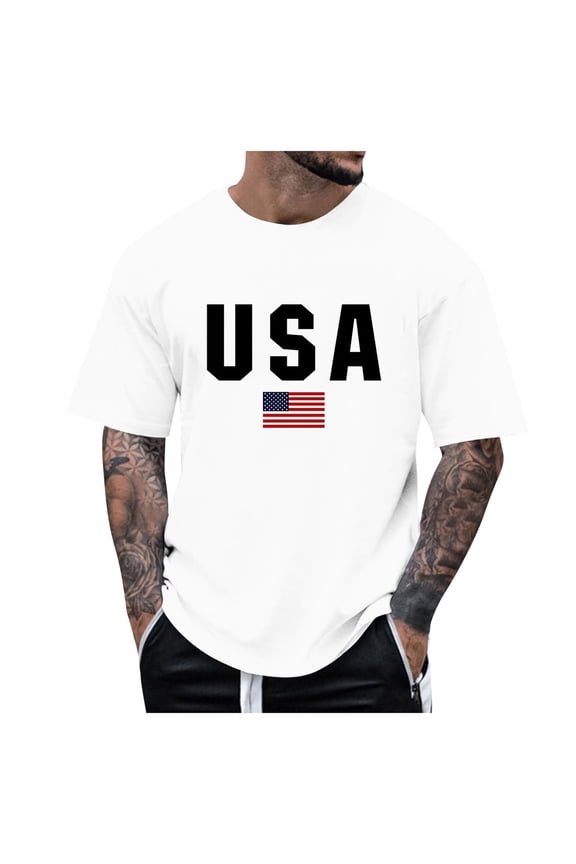 American Flag T Shirt for Men Casual Plus Size Patriotic Short Sleeve Crew Neck Summer Tee Retro Tops Mens T Shirt(White,XL)