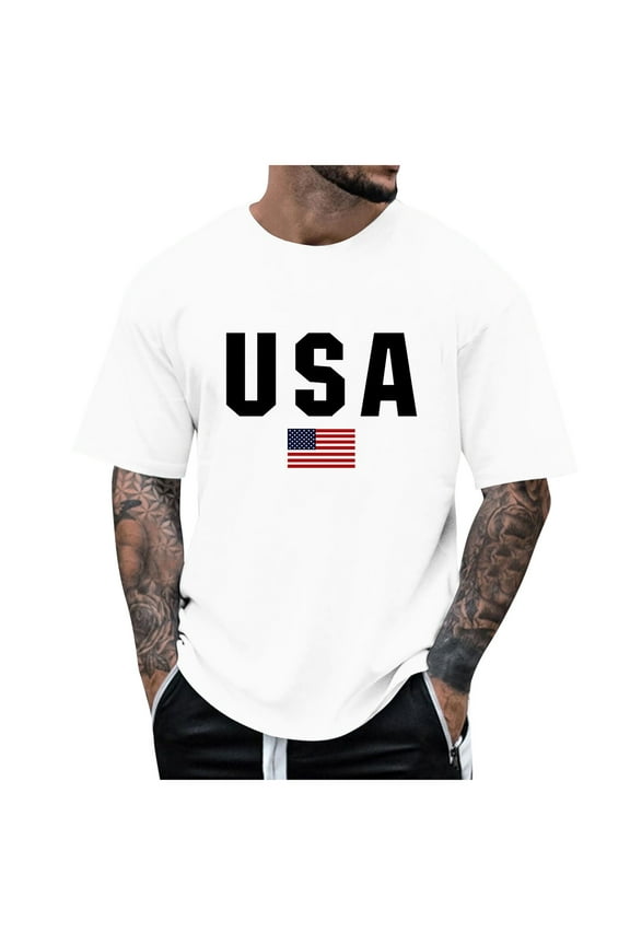 American Flag T Shirt for Men Casual Plus Size Patriotic Short Sleeve Crew Neck Summer Tee Retro Tops Mens T Shirt(White,XL)
