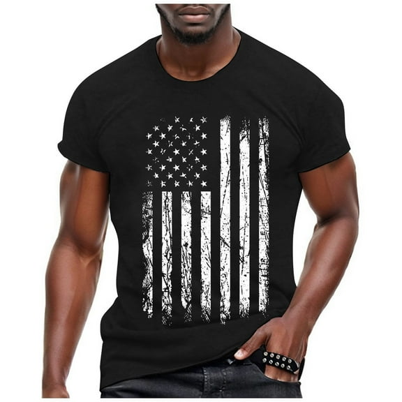 Caqnni American Flag T Shirts for Men Stars and Stripes Patriotic Fashion Casual Tops 4th Of July Graphic Tees Men Black,M)