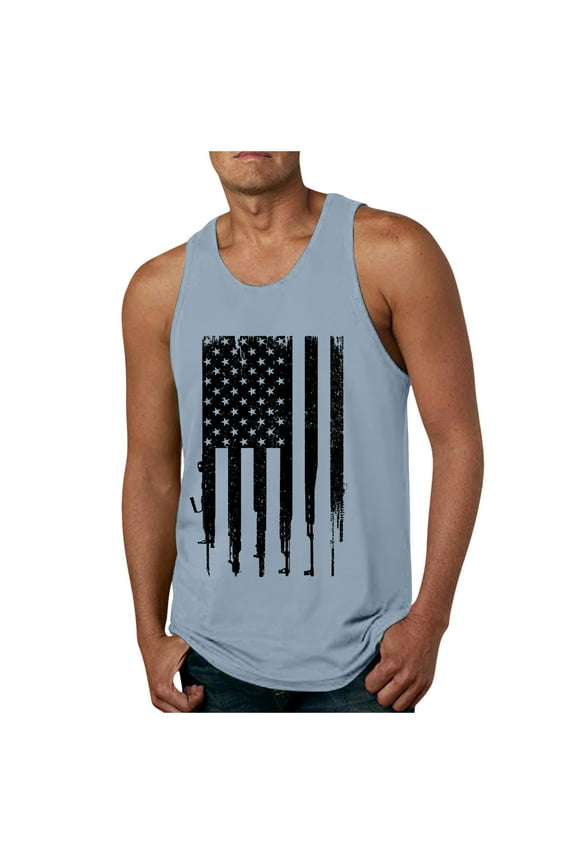 American Flag Tank Top Mens 4th of July Shirt Patriotic USA Sleeveless Graphic Muscle Shirts Summer Workout Gym Funny Tanks(Light Blue,3XL)