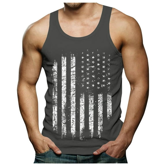 Caqnni American Flag Tank Top Shirts Sleeveless for Men 4th of July Graphic 1776 Gym Workout Patriotic T-Shirt (Z01-Grey,3XL)