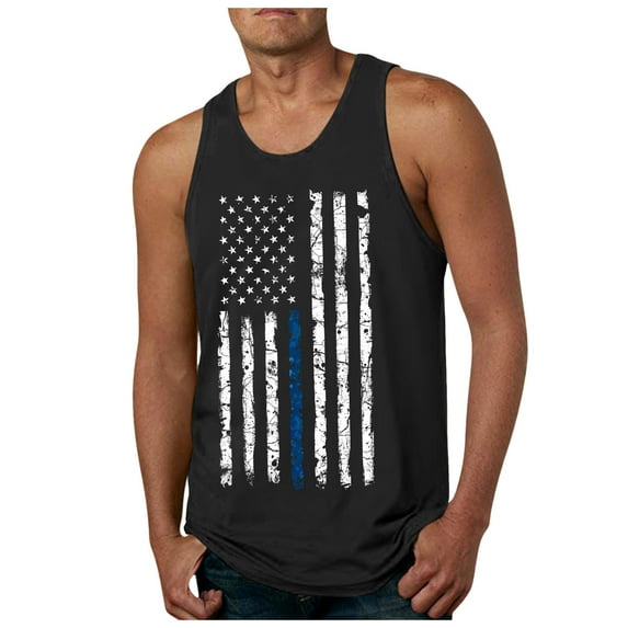 Caqnni American Flag Tank Tops Sleeveless Shirts for Men Hawaiian American Flag T-Shirts Patriotic Plus Size Short Sleeve (Black,3XL)