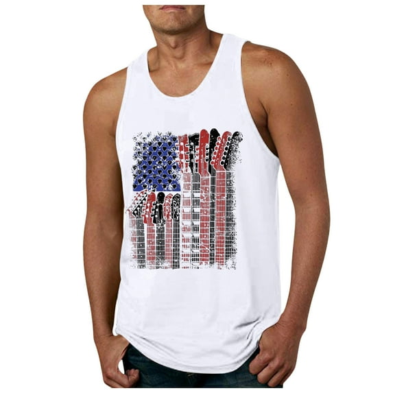 Caqnni American Flag Tank Tops Sleeveless Shirts for Men Hawaiian American Flag T-Shirts Patriotic Plus Size Short Sleeve (White,M)