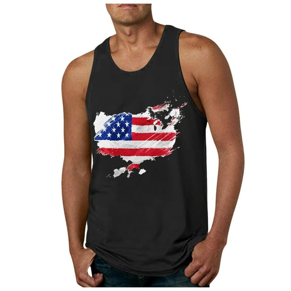 Caqnni American Flag Tank Tops for Men 4th of July Shirts Patriotic Sleeveless Muscle Tees (Black,L)