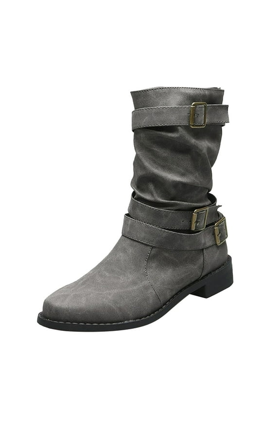 Ankle Boots for Women Round Toe Ankle Booties Stacked Heel V Cut Back Zipper Chelsea Booties Fall Winter Ankle Boots (7.5,Grey)