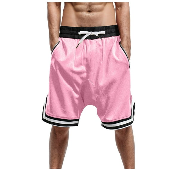 Caqnni Basketball Shorts for Men Drawstring Casual Summer Quick Dry Sports Workout Shorts with Pockets Sports Gym Basketball Casual Shorts Summer Beach Shorts (S,Pink)