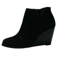 thumbnail image 1 of Caqnni Autumn Winter Women's Ankle Boots Round Toe Low Wedge Heel Boots Casual Suede Wedges Shoes Slip On Elastic Fall Winter Ankle Boots (5,Black), 1 of 6