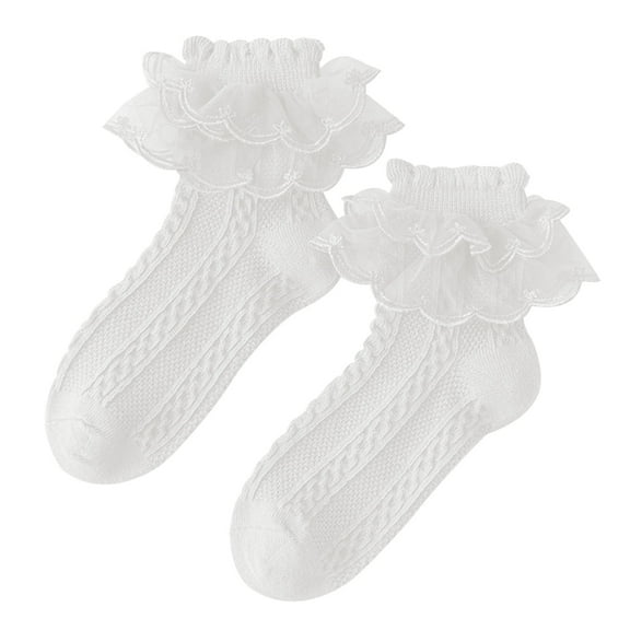 Caqnni Baby Baptism Socks White Christening Socks with Cross Seamless Lace Ruffle Socks Baby Girls Boys Toddler (White,29)