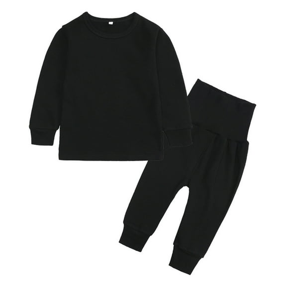 NIEWTR Baby Boy Girl Clothes Toddler Fall Winter Outfits Solid Color Crewneck Sweatshirt and Jogger Pants Set (9-12 Months,Black)