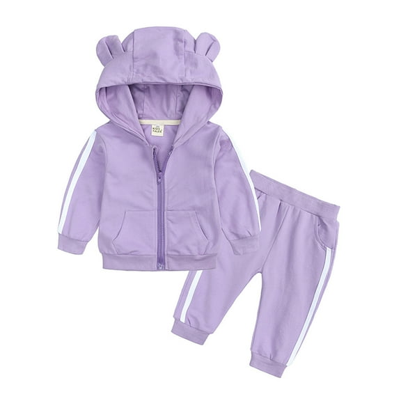 Caqnni Toddler Baby Boy Fall Winter Clothes Hooded Zipper Sweatshirt+Pants Outfits Sweatshirt Long Sleeve Shirt and Jogger Pants Sweatsuit Outfits Set (6-12Months,Z04-Purple)