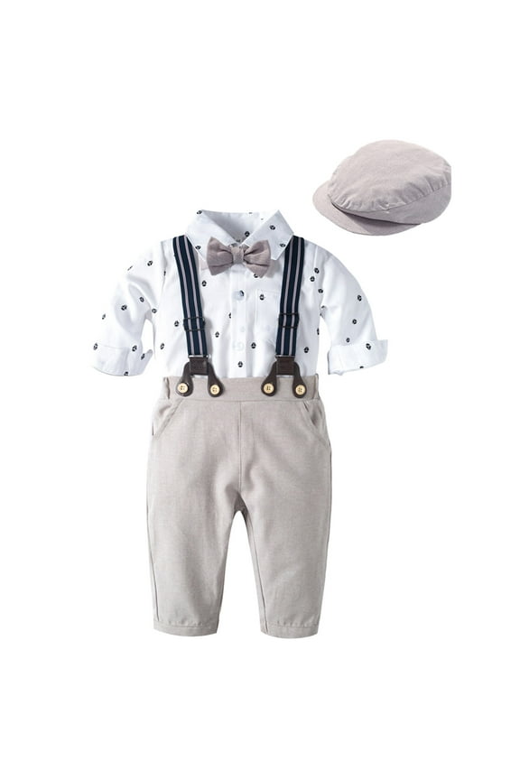 Baby Boy Clothes Outfit Suit Infant Formal Romper Shirts Suspender Pants Hat Bowtie (2-3 Years,Z092-Silver)
