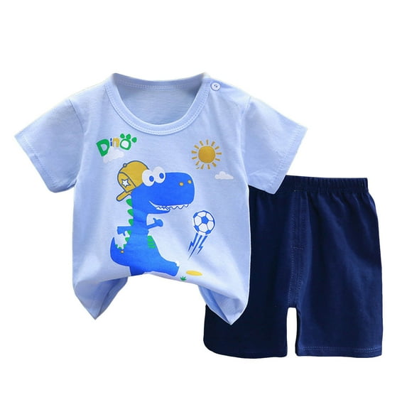 Caqnni Baby Boy Girls Toddler Summer OutfitShort Sleeve T-shirt Elastic Waist Shorts 3 6 12 18 Months 2T Summer Pjs Kids Gift 2PCS Pajamas Outfits Summer Outfits (3-9 Months)