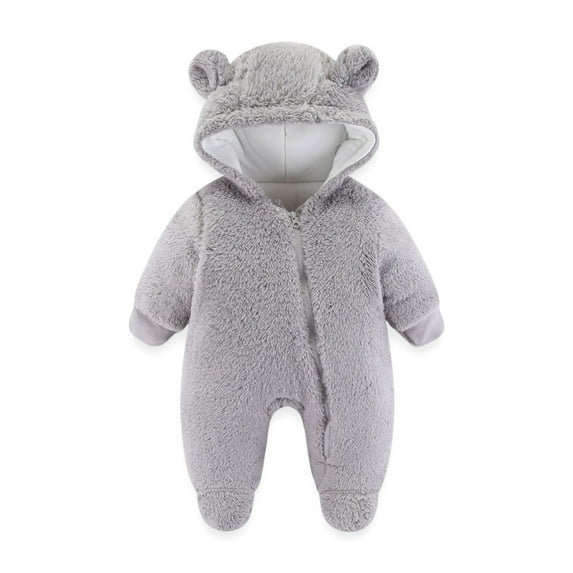Caqnni Baby Boy Little Girls Winter Warm Rompers Unisex Newborn Polar Fleece Jacket Outfits Bodysuits Newborn Baby Winter Clothes Warm Overall Rompers Jumpsuit (59,Gray)