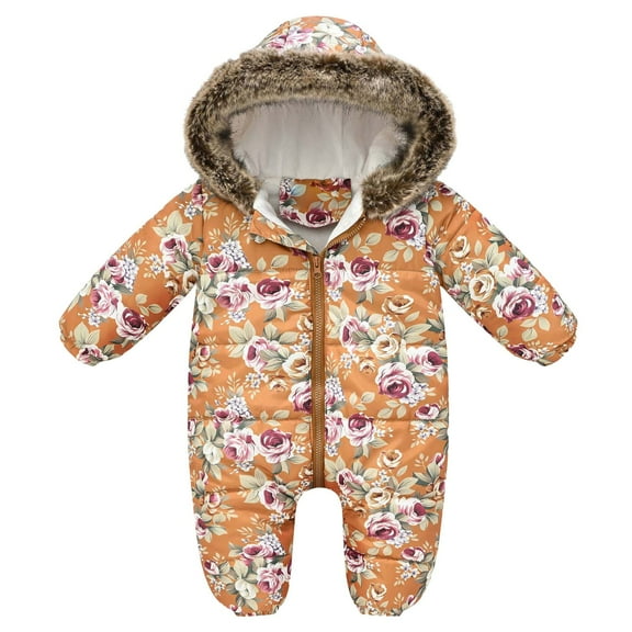 Caqnni Baby Boy Snowsuit Toddler Winter Girl Jacket Coat Clothes Kid Snow Suits Outfits Hooded Jumpsuit Winter Warm Snowsuit (18-24 Months,Yellow)
