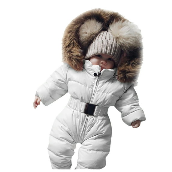 Caqnni Baby Boy Winter Snowsuit Toddler Coat Jacket for Babies Girl Onepiece Onesie Hoodies Snowsuit (9-12 Months,A02-White)