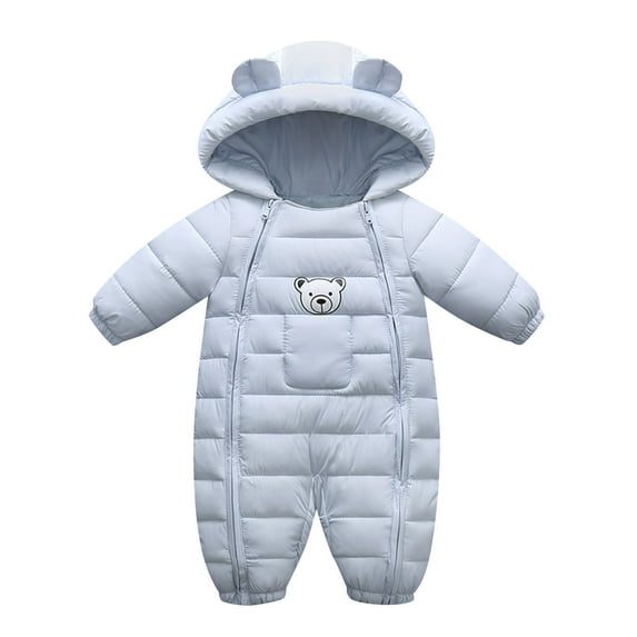 Caqnni Baby Boys' Bunting Toddler Little Girls Zipper Fuzzy Hooded Romper Jumpsuit Coat Sweatshirt Bodysuit Jumpsuit (0-6 Months,A02-Light blue)