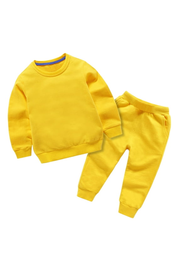 Baby Boys Color Block Elastic Waist Drawstring Spring Fall Clothing Cotton Outfit Fall Winter Set (Yellow,3-4 Years)