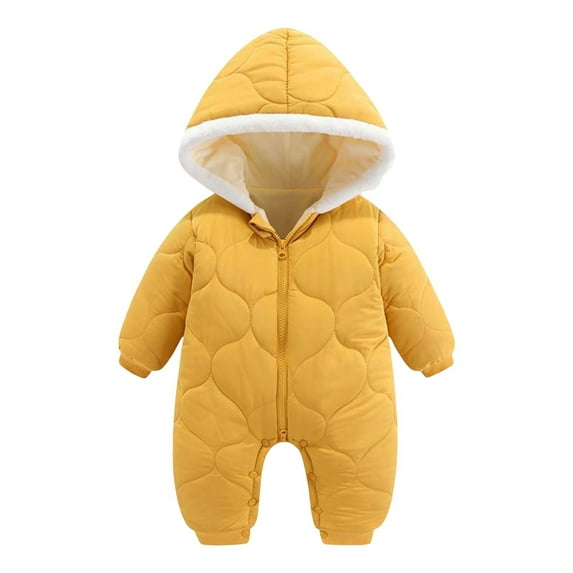 Caqnni Baby Boys Girls Winter Snowsuit Newborn Hooded Romper Infant Jumpsuit Coat Toddler Clothes 0-24M Hooded Jumpsuit Down Romper Padded Outwear Coat Outwear (6-12 Months,A02-Orange)