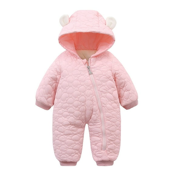 Caqnni Baby Boys Girls Winter Snowsuit Newborn Hooded Romper Infant Jumpsuit Coat Toddler Clothes (A,A02-Pink)