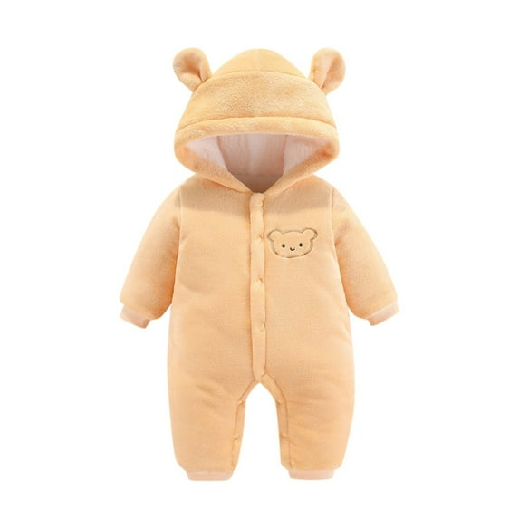 Caqnni Baby Boys Winter Polar Fleece Jacket Jumpsuit Solid Hooded Romper Zipper Coat Outwear Sweatshirt Bodysuit Jumpsuit (9-12 Months,Orange)