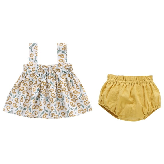 Caqnni Baby Girl Clothes Toddler Summer Outfits Cute Bow Print T-Shirt + Shorts 2pcs Set 6 Months-5 Years Old T-Shirt Set Beige 6-9 Months