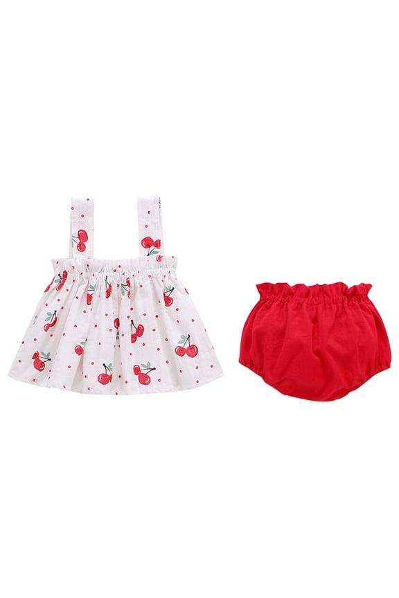 Baby Girl Clothes Toddler Summer Outfits Cute Bow Print T-Shirt + Shorts 2pcs Set 6 Months-5 Years Old T-Shirt Set Red 9-12 Months