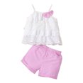 thumbnail image 1 of Caqnni Baby Girl Clothes Toddler Summer Outfits Sleeveless Tie Strap Tank Top Elastic Waist Shorts Clothing Set 2Pcs Summer Playwear Beach Outfits 12-18 Months,Pink, 1 of 8