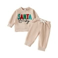 thumbnail image 1 of Caqnni Baby Girl Fall Outfits Color Block Long Sleeve Sweatshirt Pants Girls Sweatsuit Fall Clothes Pajamas & Dailywear Set Fall Winter Outfit，Beige，12-18 Months, 1 of 5