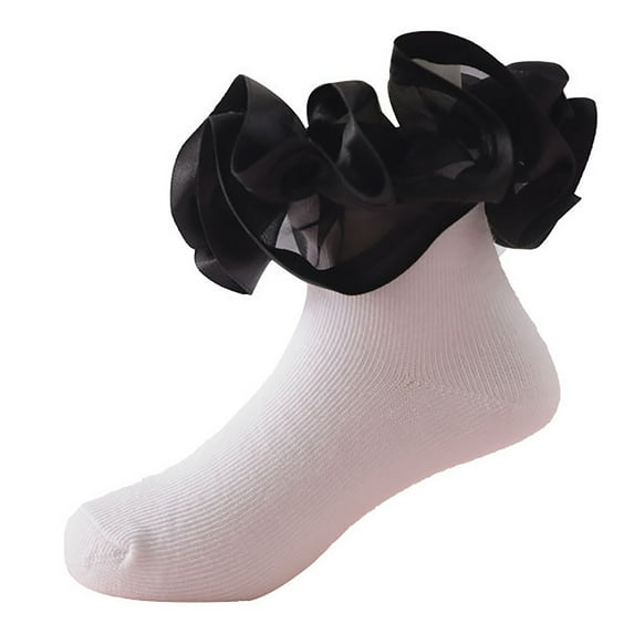 Caqnni Baby Girl Knee-High Socks Toddlers Bowknot Stockings Cotton Princess Non-Slip Sock Long Stockings Ruffled Socks School Leggings (Black,4-6 Years)