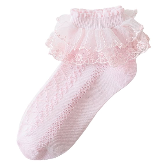 Caqnni Toddler Non-Slip Grip Socks Ruffle Lotus Leaf Frilly Socks for Baby Girls Breathable Warm Stockings Dress Socks Size 0-16 Years Indoor&Outdoor Wear,4-6 Years