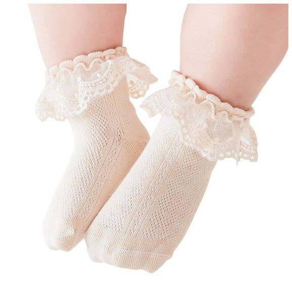 Caqnni Baby Girl Socks Toddler Girls Ruffle Socks Little Girl Frilly Dress Socks Crew Cotton Long Socks (Coffee,3-5 Years)