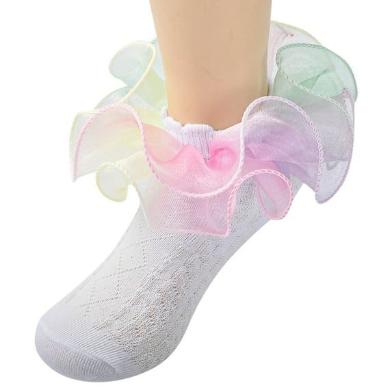 Caqnni Baby Girl Socks Toddler Girls Ruffle Socks Little Girl Frilly Dress Socks Crew Cotton Long Socks Summer Ruffle Dress Socks Ruffle Lace Socks ,1-3 Years