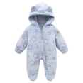 thumbnail image 1 of Caqnni Baby Girls Boys Hooded Sweater Romper Knit Bear Ear Long Sleeve Solid Color Button Jumpsuits Winter Clothes (3-6 Months,Blue), 1 of 5