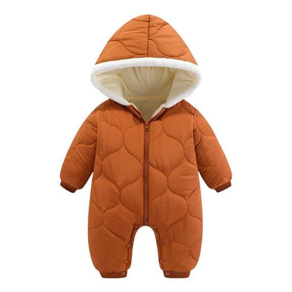 Caqnni Infant Baby Girls Boys Thicken Romper Sets Warm Hooded Snowsuit Baby Jumpsuit Snowsuit Coat Romper Padded Outwear (3-6 Months,A02-Brick Red)
