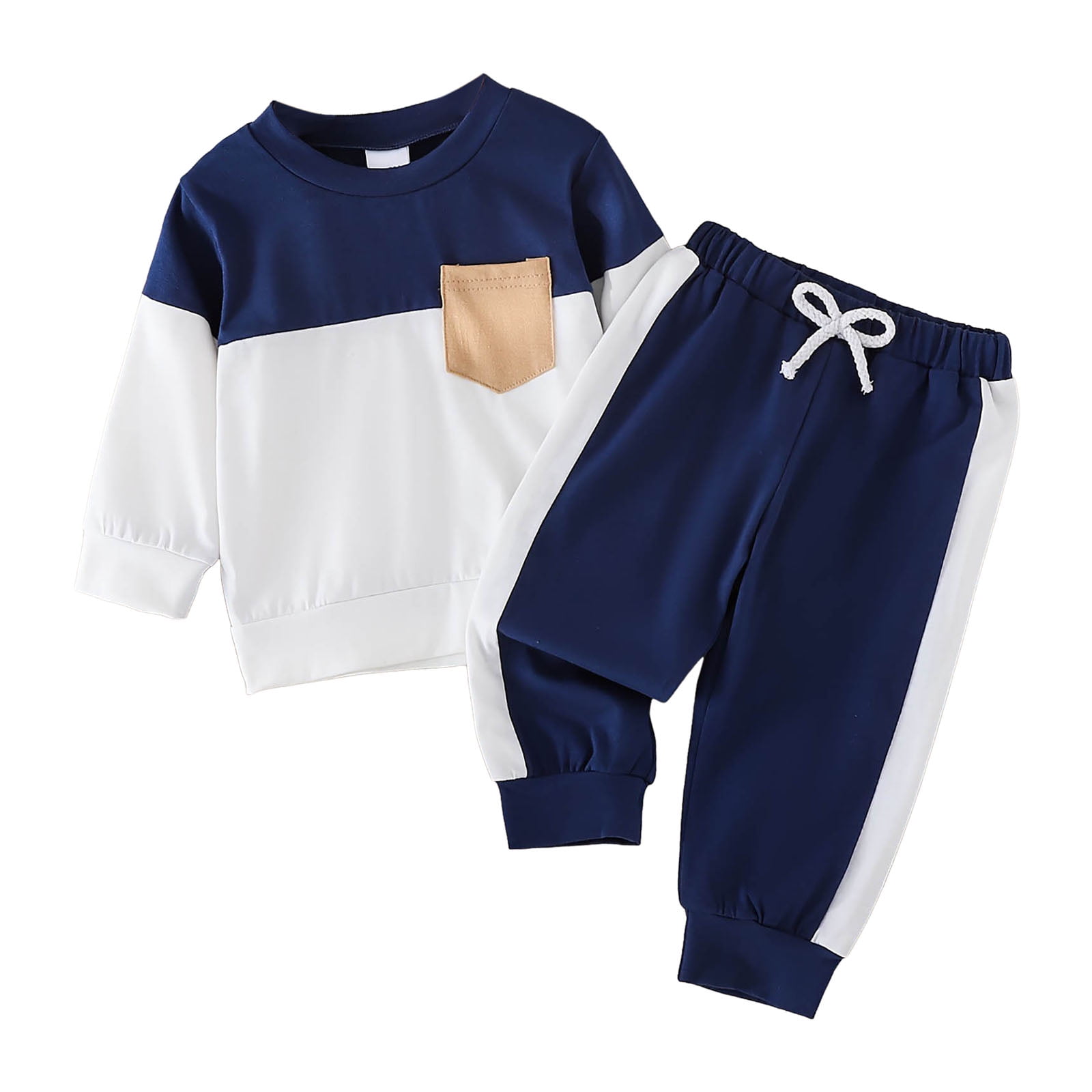 Baby Boy 2-Piece Sweatsuit Set - Long Sleeve Letter Sweatshirt & Pants, Fall Winter Outfit (6-12M Blue) 3 thumbnail image
