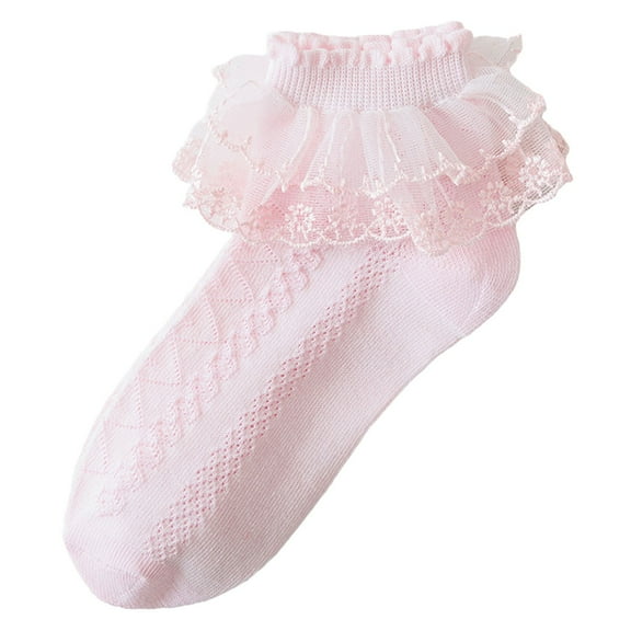 Caqnni Baby Girls Double Lace Socks,Cute Ruffle Princess Frilly Cotton Dress Ankle Socks for Toddlers and Kids Dress Socks for 0-16 Years Grils Gift,7-9 Years