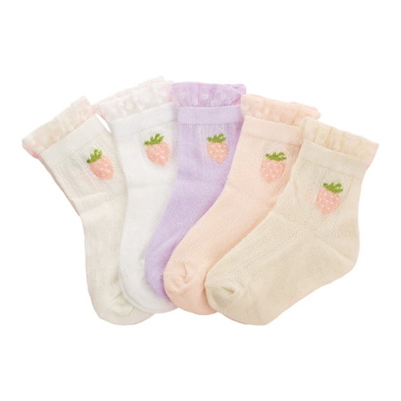 Caqnni Baby Girls Ruffle Socks White Lace Socks White Frilly Socks White Lace Trim with Double Lace Toddler Baby Girls (Pink,S)