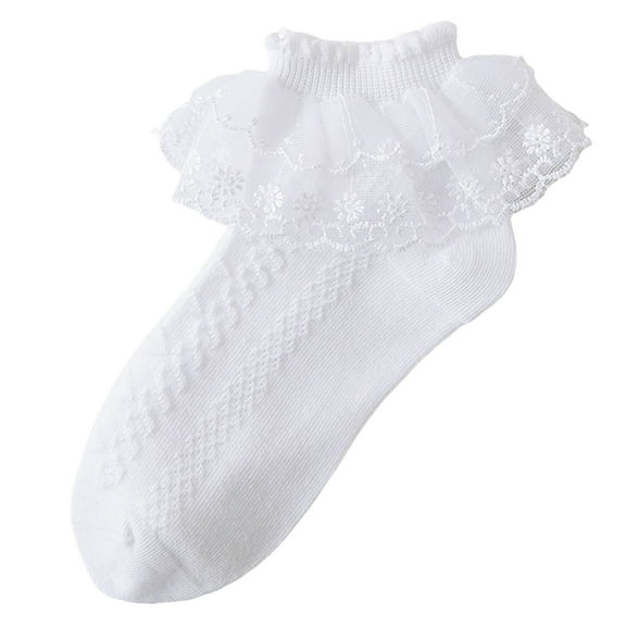 Caqnni Baby Girls Socks Toddlers Ruffle Socks Girl's Frilly Dress Socks Baby Summer Mesh Socks Solid Crew Socks for 1-16 Years